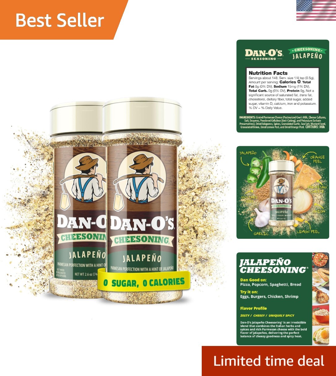 Jalapeño Cheesoning Spice Blend – Flavorful Italian Herbs, 2 Pack 2.6oz Bottles