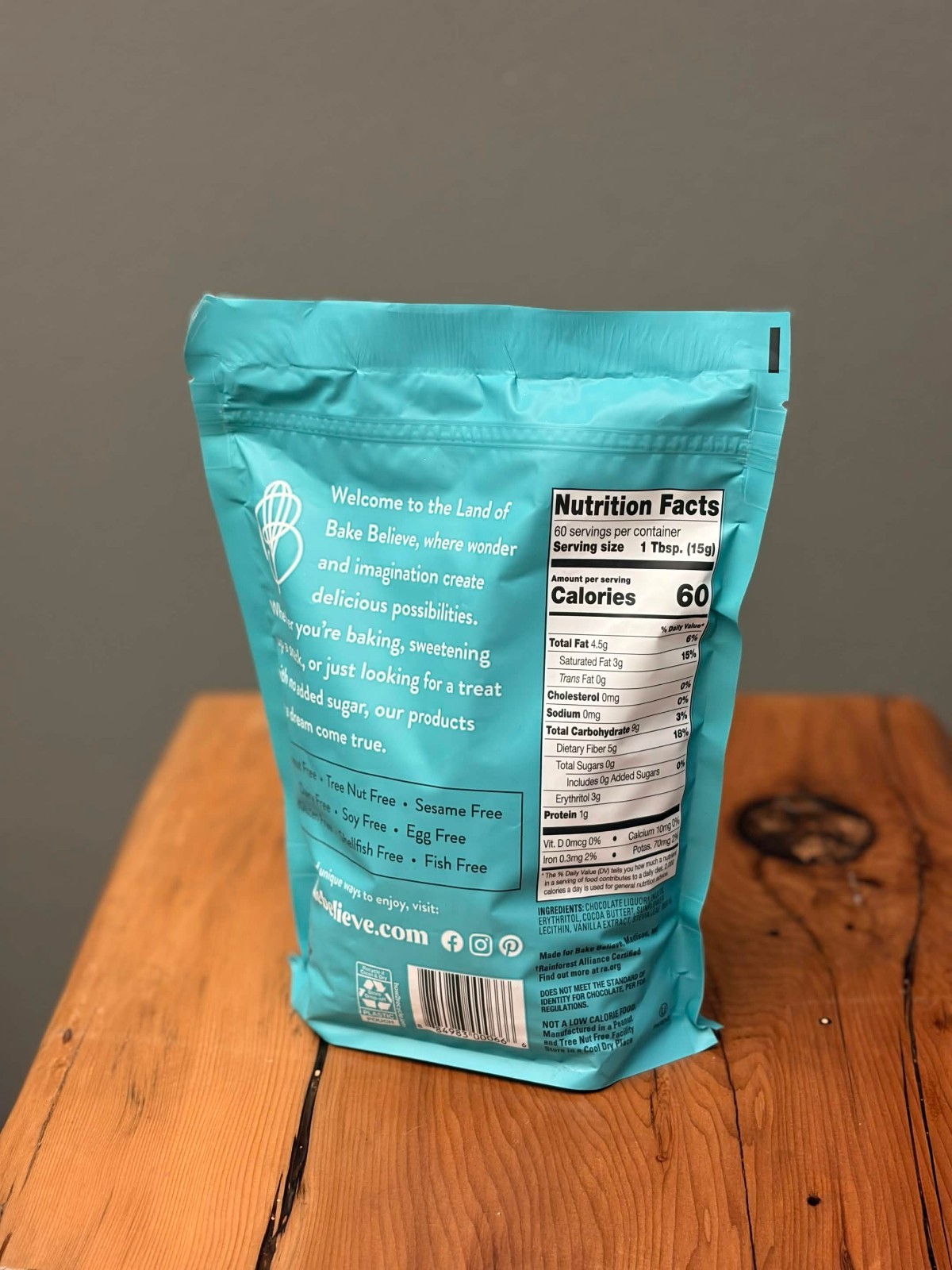 Bake Believe Dark Chocolate Baking Chips No Sugar Added 2 Lb Bag ED 10/2027