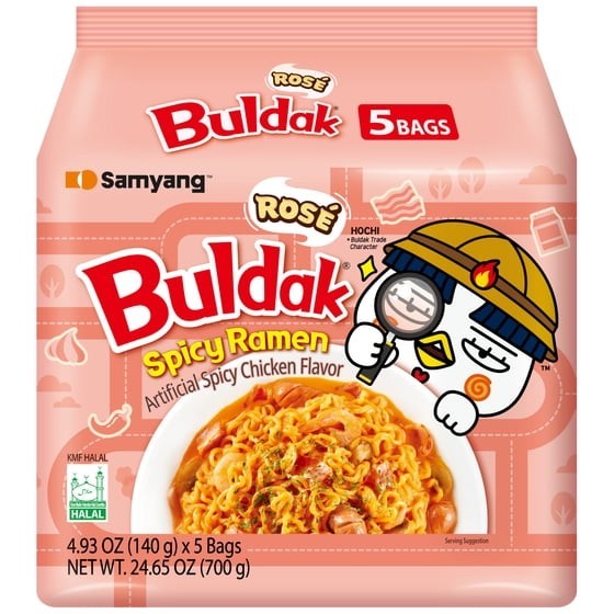Samyang Buldak Rosé Spicy Chicken Instant Ramen Noodles, 5 Pack, 4.93 oz Bags