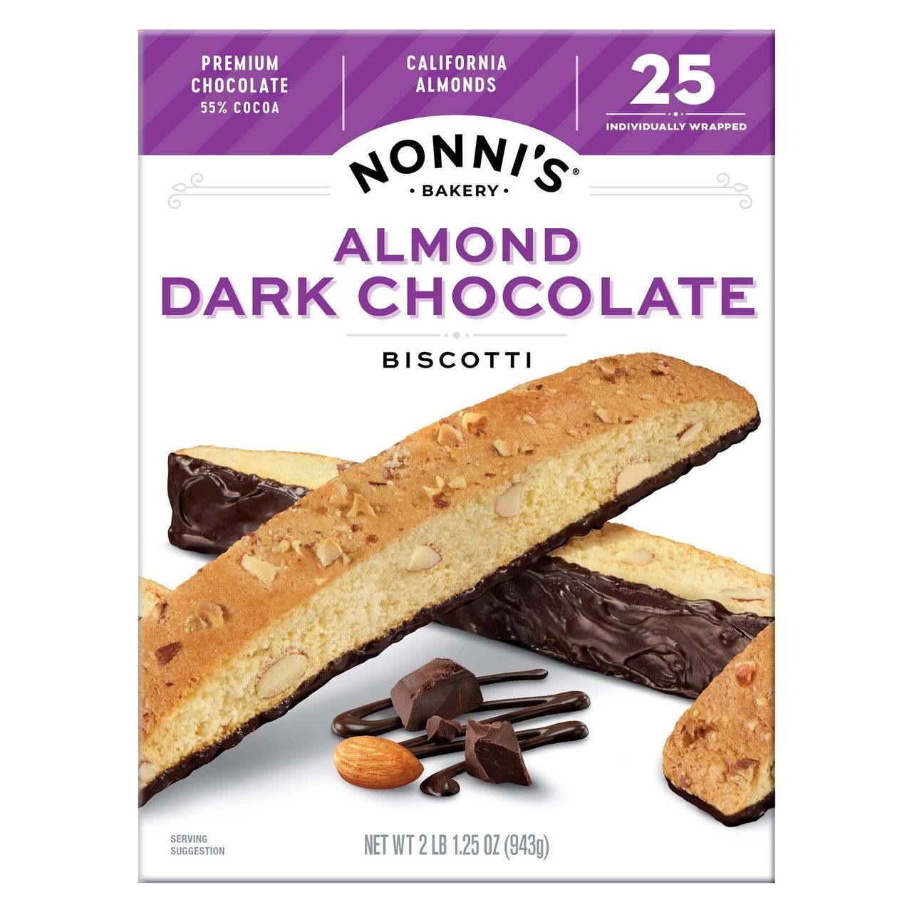 Nonni’s Almond Dark Chocolate Biscotti: 25 Count, 2lb,1.25 oz (943 g)