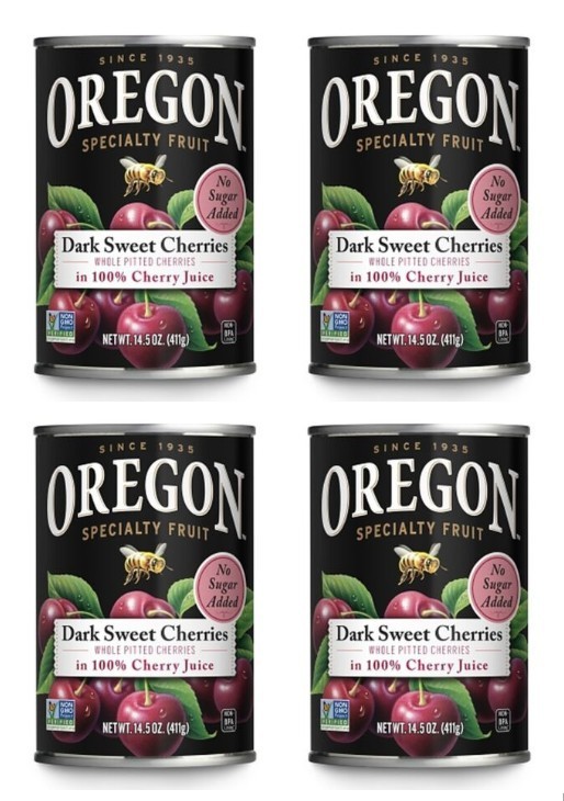 Pack of 4 Oregon Dark Sweet Cherries in Juice, 14.5 fl oz each, Free shipping