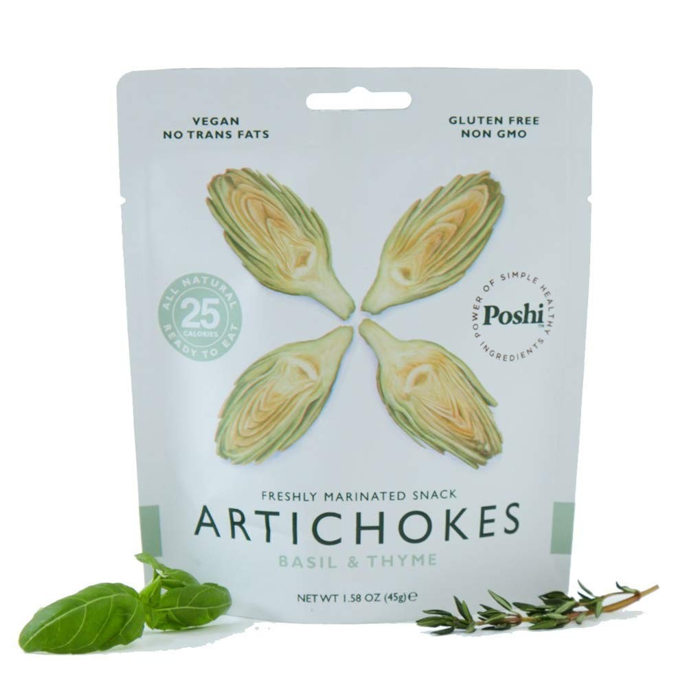 POSHI Artichoke Hearts Vegetable Snack, Basil+ Thyme, 1.58 oz