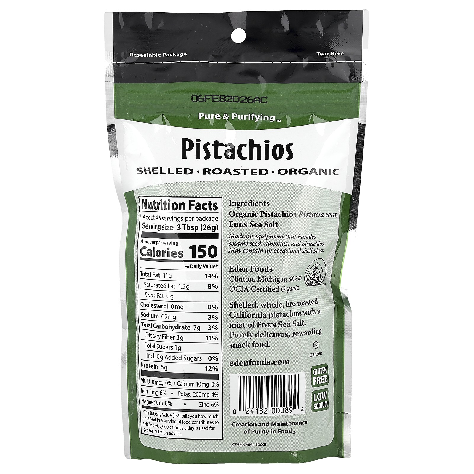 Organic, Pistachios, Shelled & Roasted, Sea Salt Misted, 4 oz (113 g)