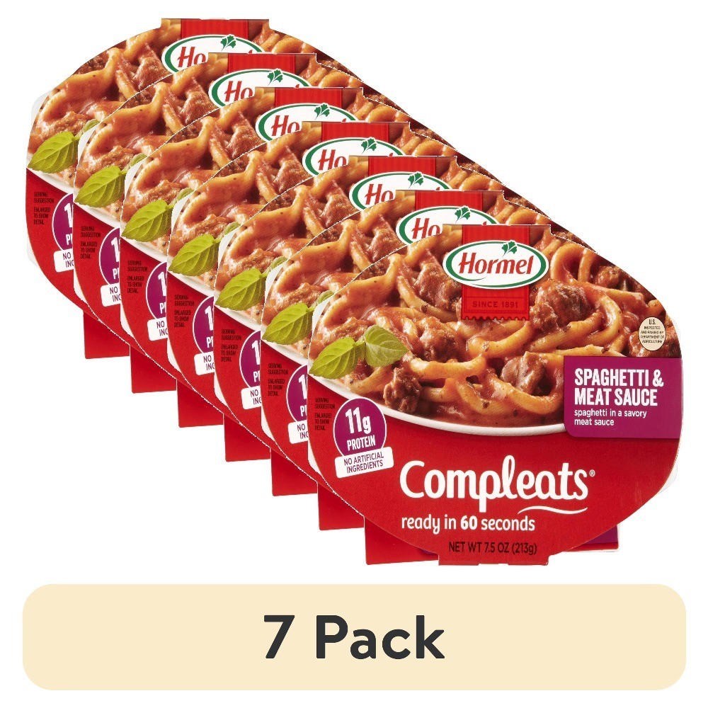 (7 pack) COMPLEATS Spaghetti & Meat Sauce, Shelf-Stable, 11 grams Protein, 7.5