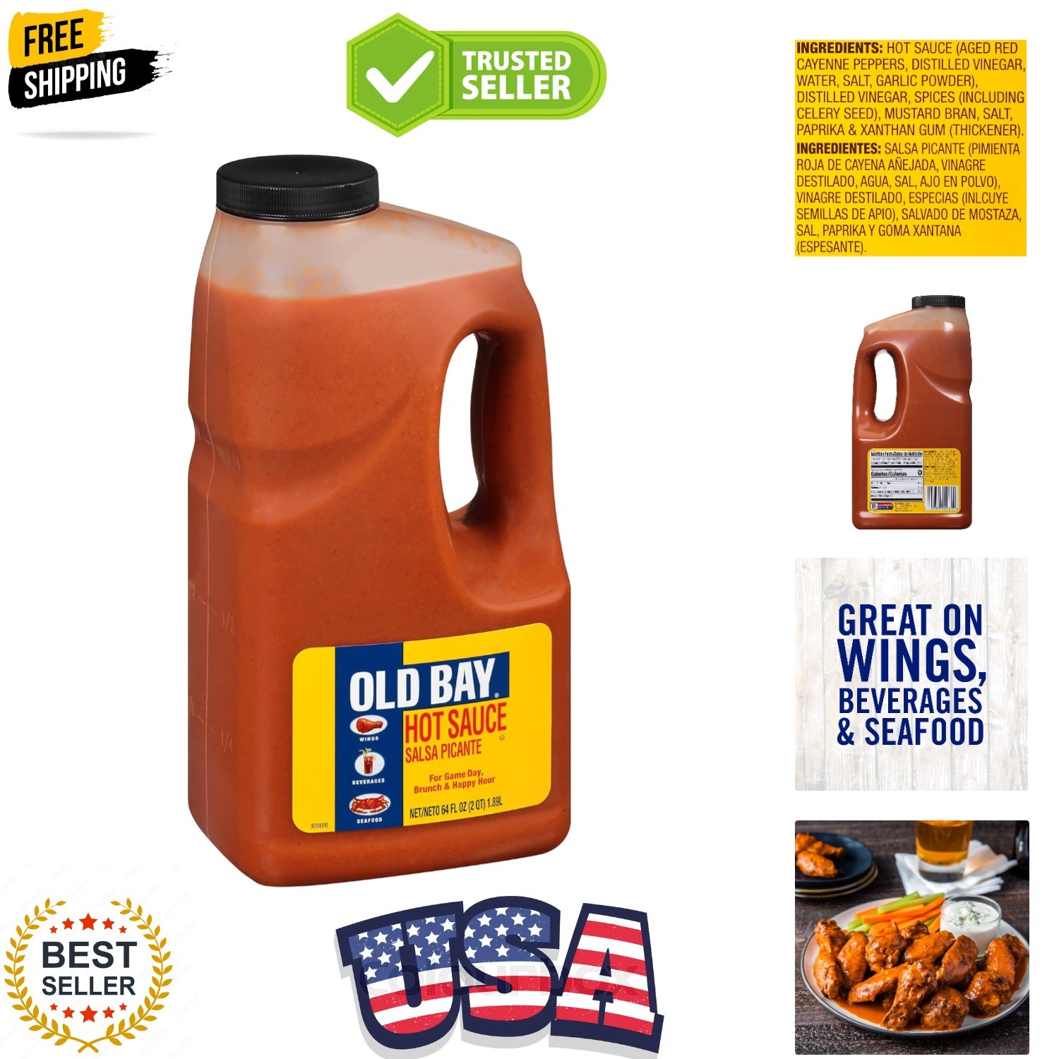 Hot Sauce, 64 fl oz – One 64 Fluid Ounce Bulk Container of Hot Sauce for Seaf…