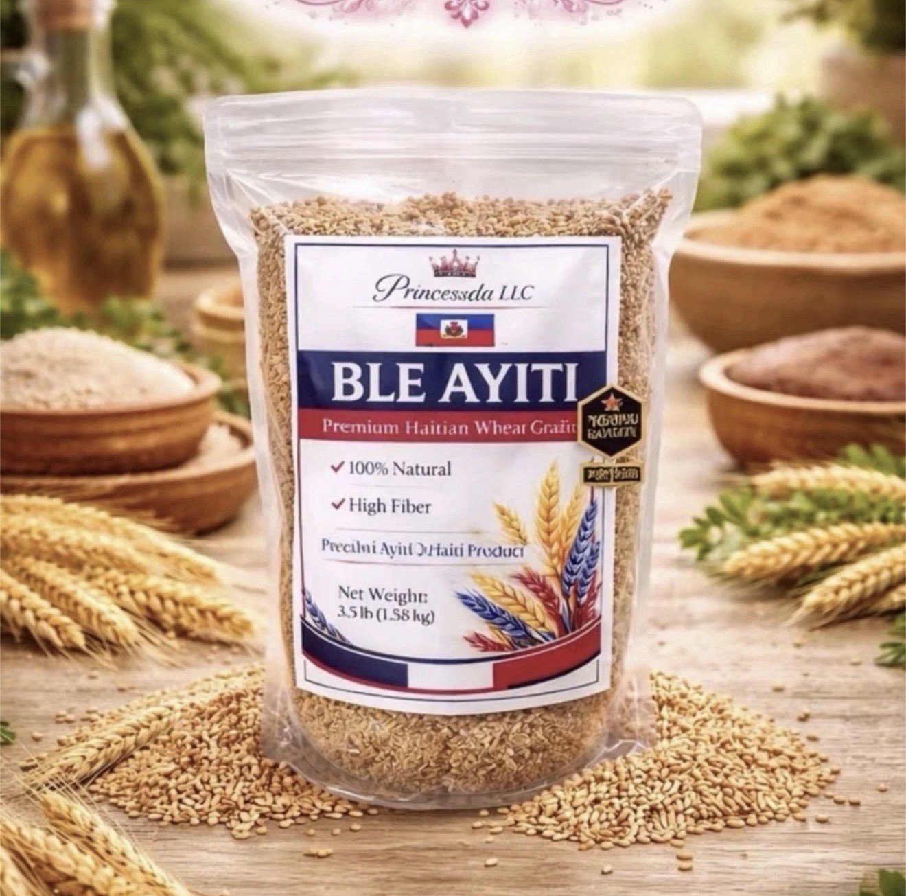 Princessda BLE AYITI Premium Haitian Wheat Grain 3.5 lb 100% Natural High Fiber