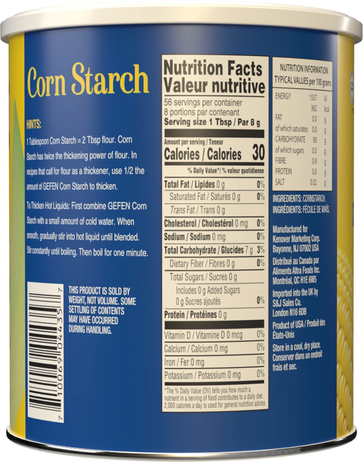 Corn Starch 100% Pure, 16oz, Resealable Lid, (2 Pack, Total 2 Lbs) Gluten Fre…