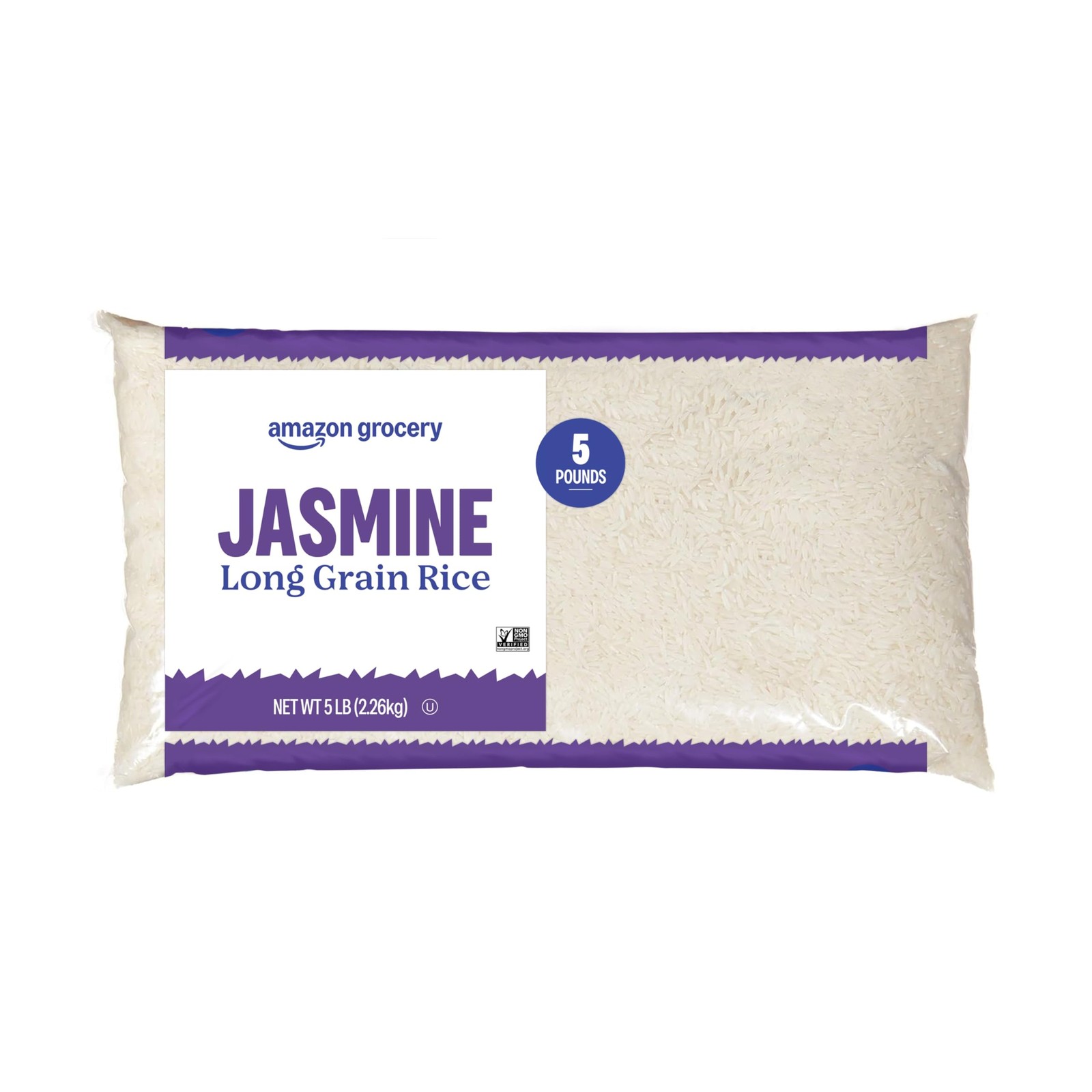 Amazon Grocery, Jasmine Long Grain Rice, 5 Lb 5 Pound (Pack of 1)