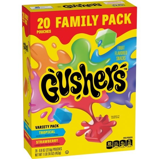 Gushers Fruit Snacks Tropical & Strawberry 20 Count Pack of 2 (40 Pouches)