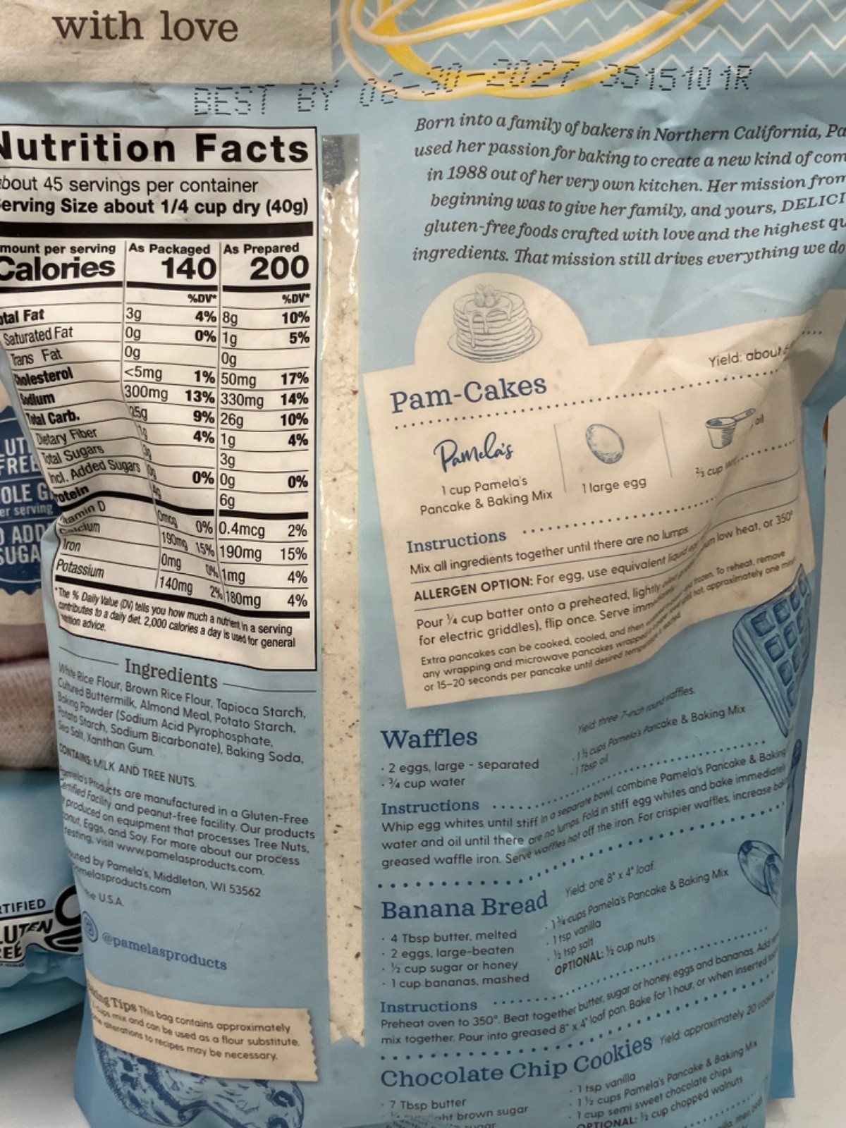 2 Pack Pamela’s Gluten-Free Pancake and Baking Mix 4 lb ea BB 06/30/2027