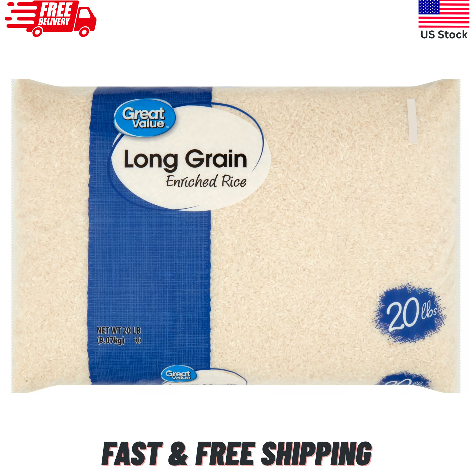 Great Value Long Grain Enriched Rice – 20 lb Bag – Bulk Pantry Staple – NEW