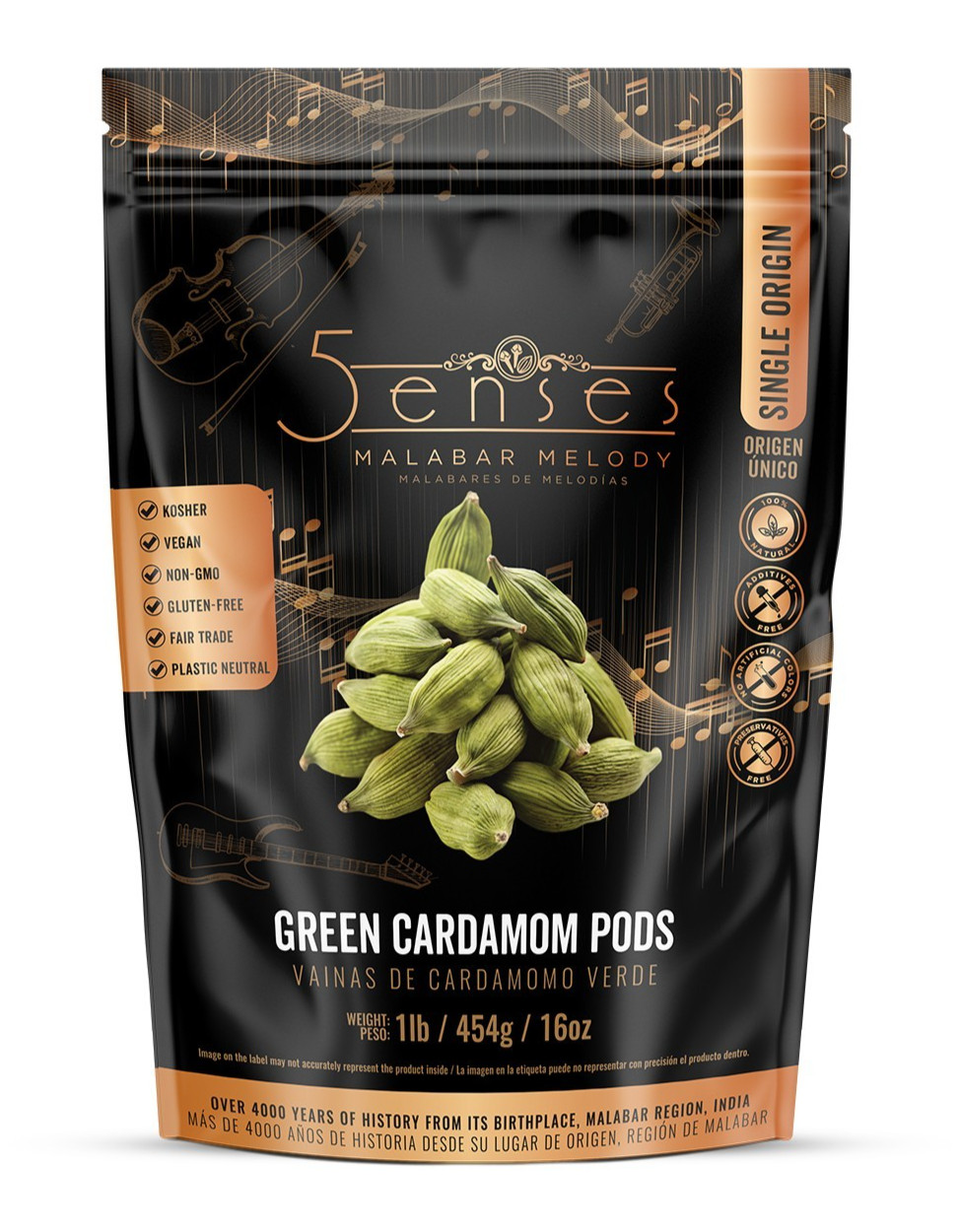 5Senses Green Cardamom Pods | Cardamomo | Single Origin Non-GMO, Fairtrade