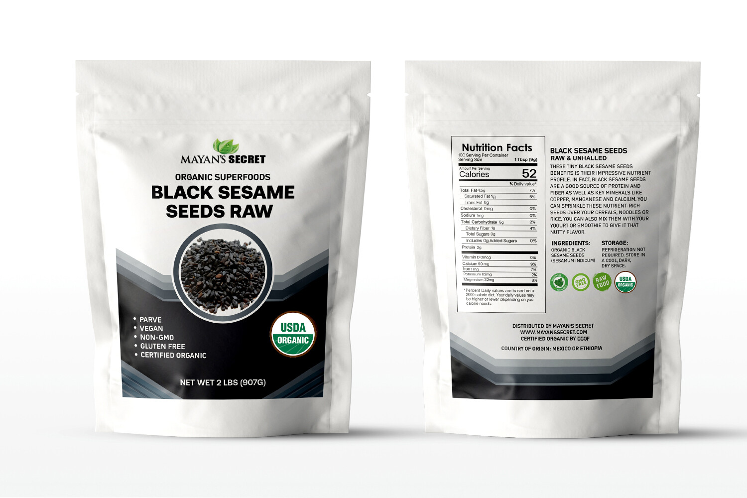 100% All Natural Grown Organiclly PREMIUM RAW Black Sesame Seeds 2lbs