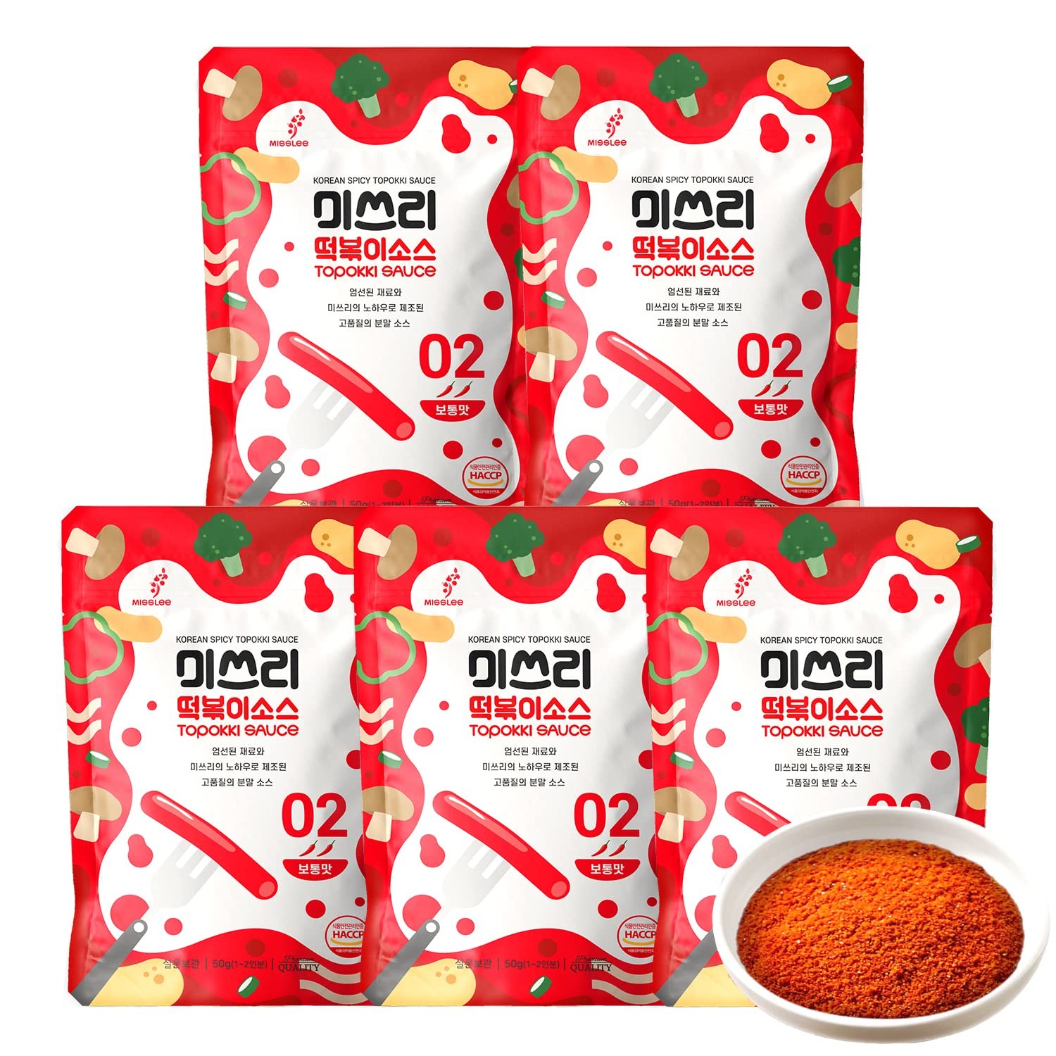 Tteokbokki Sauce Mix (5 Pack, 2 Servings Each), Level 2 Original, Korean Powd…