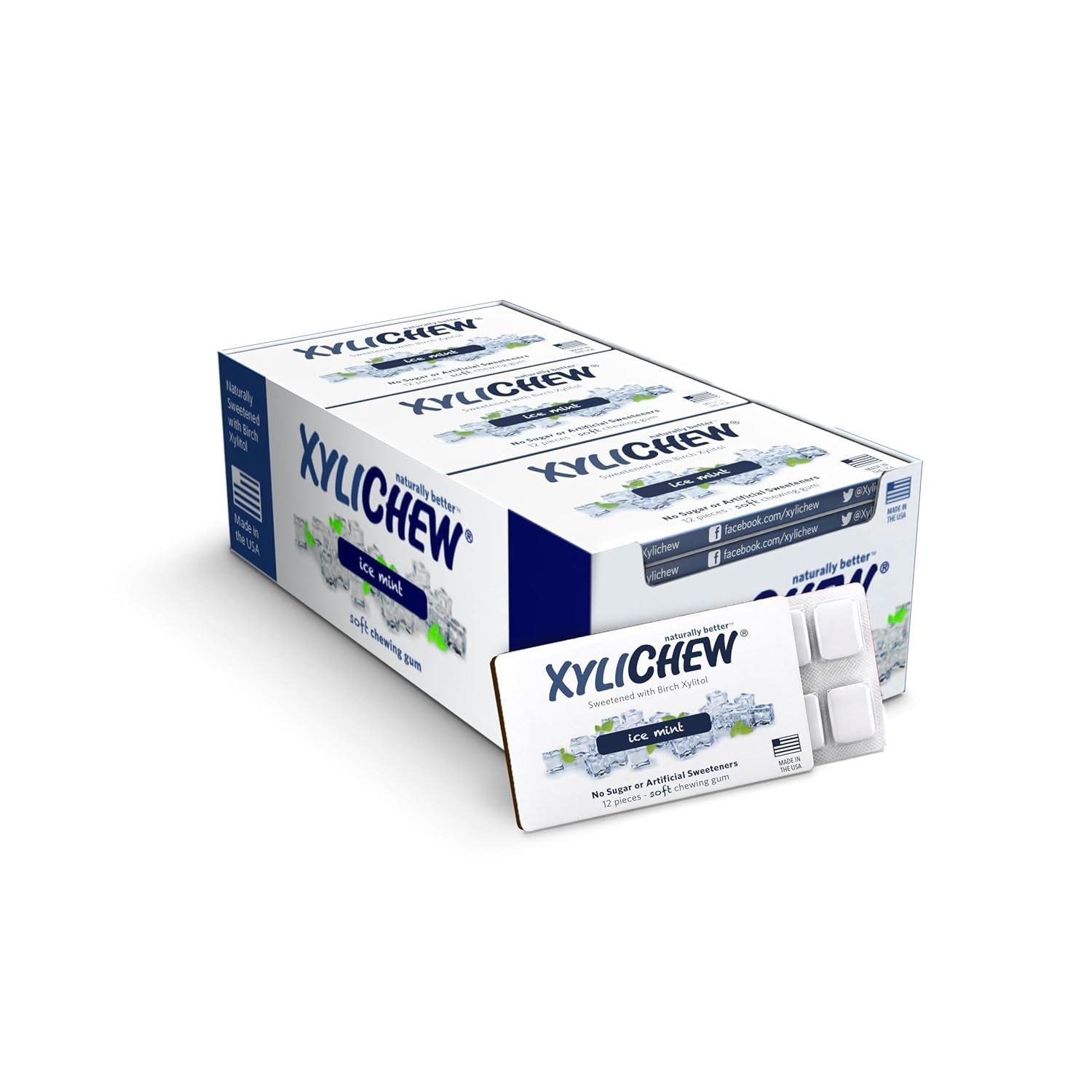Xylichew 24 PACKS Xylitol Chewing Gum Ice Mint Sugar Free 288 PIECES 12 Per Pack