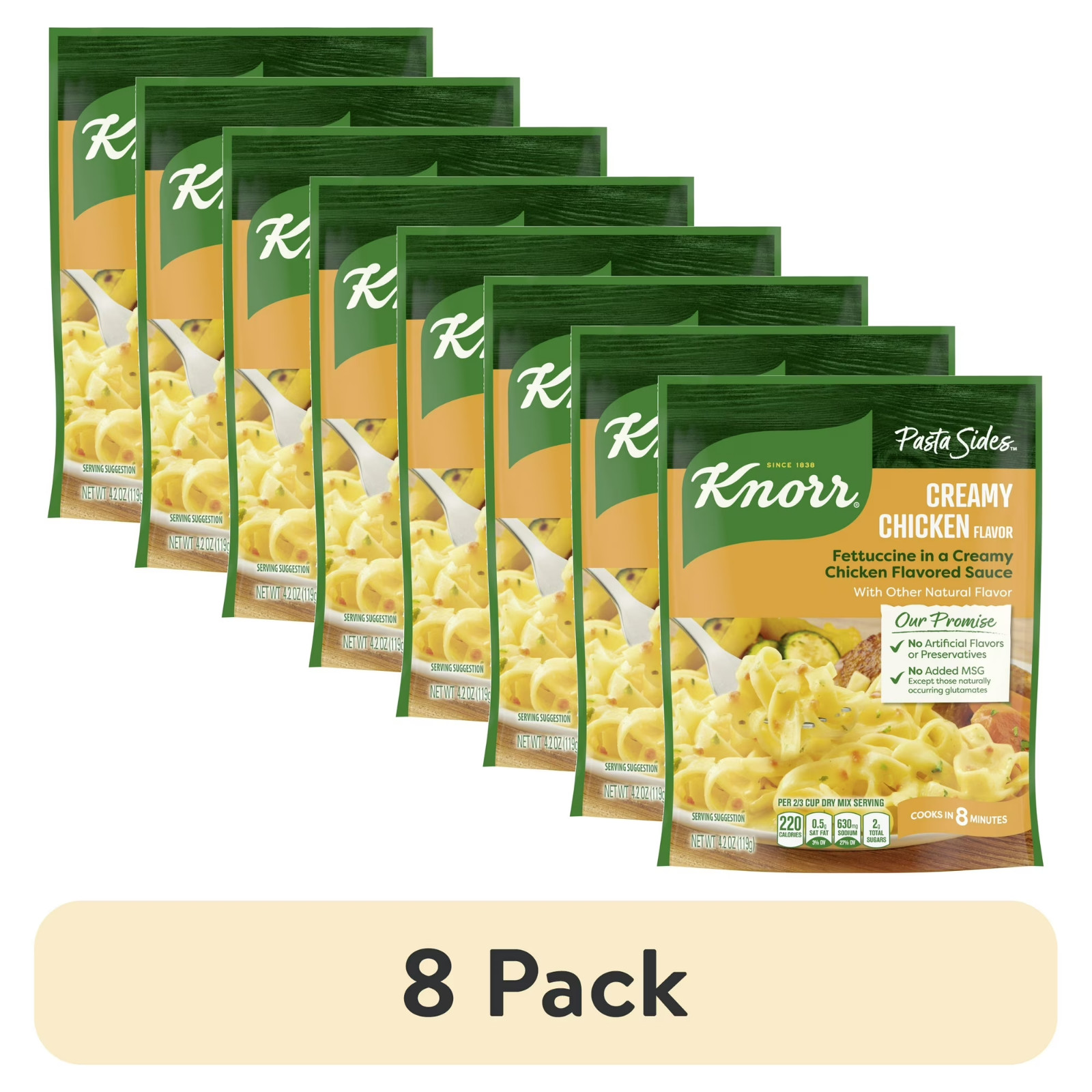 (8 pack) Knorr No Artificial Flavors Creamy Chicken Pasta Sides, 4.2 oz Regular