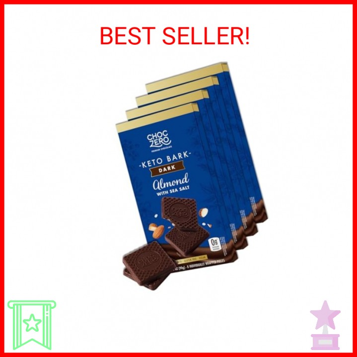 ChocZero Keto Bark, Dark Chocolate Almonds with Sea Salt, Sugar Free, Low Carb,
