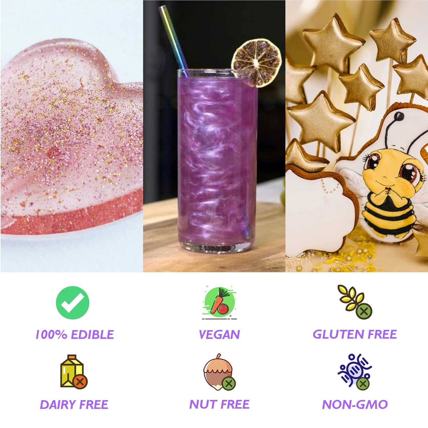 10 Colors Edible Glitter Luster Dust Set, Food Grade Cake & Drink Decorating Dus