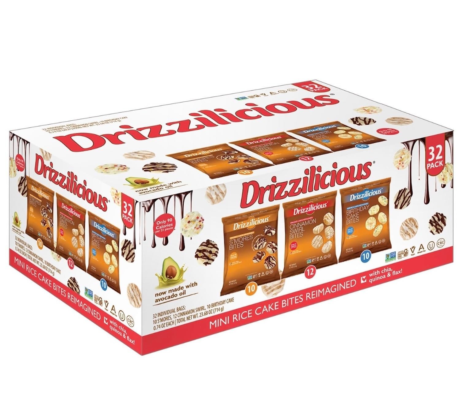 Drizzilicious Variety Pack .74oz 32 count | S’mores, Cinnamon Swirl and Birthday