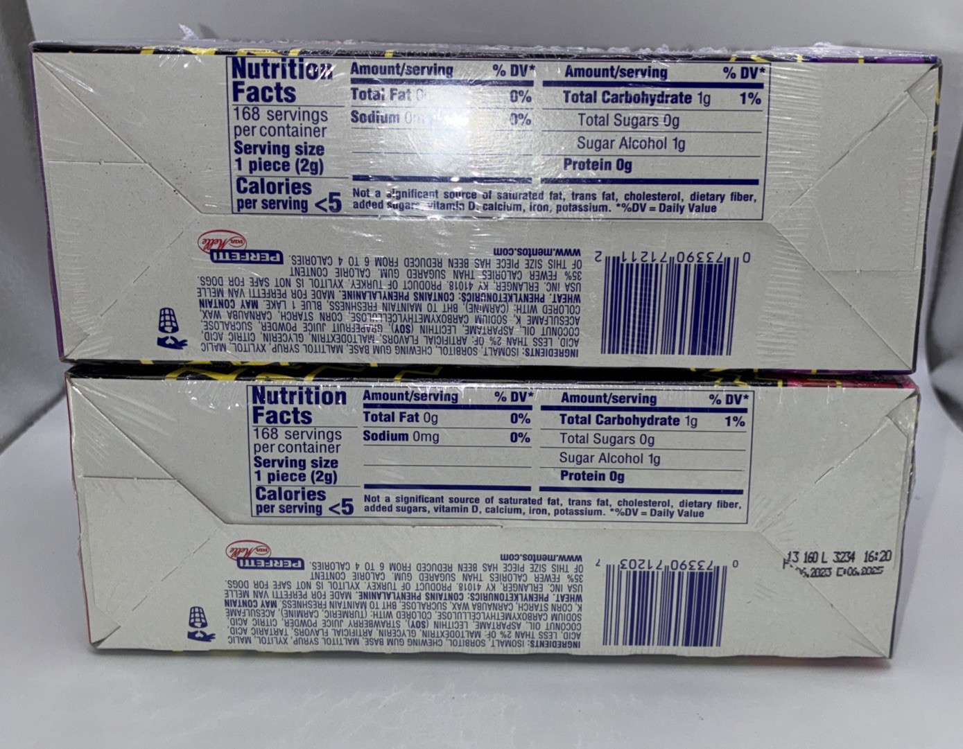 Mentos Sour Grape & Sour Strawberry Gum 12 Bottles 28 Pieces Sugar Free Exp 9/25