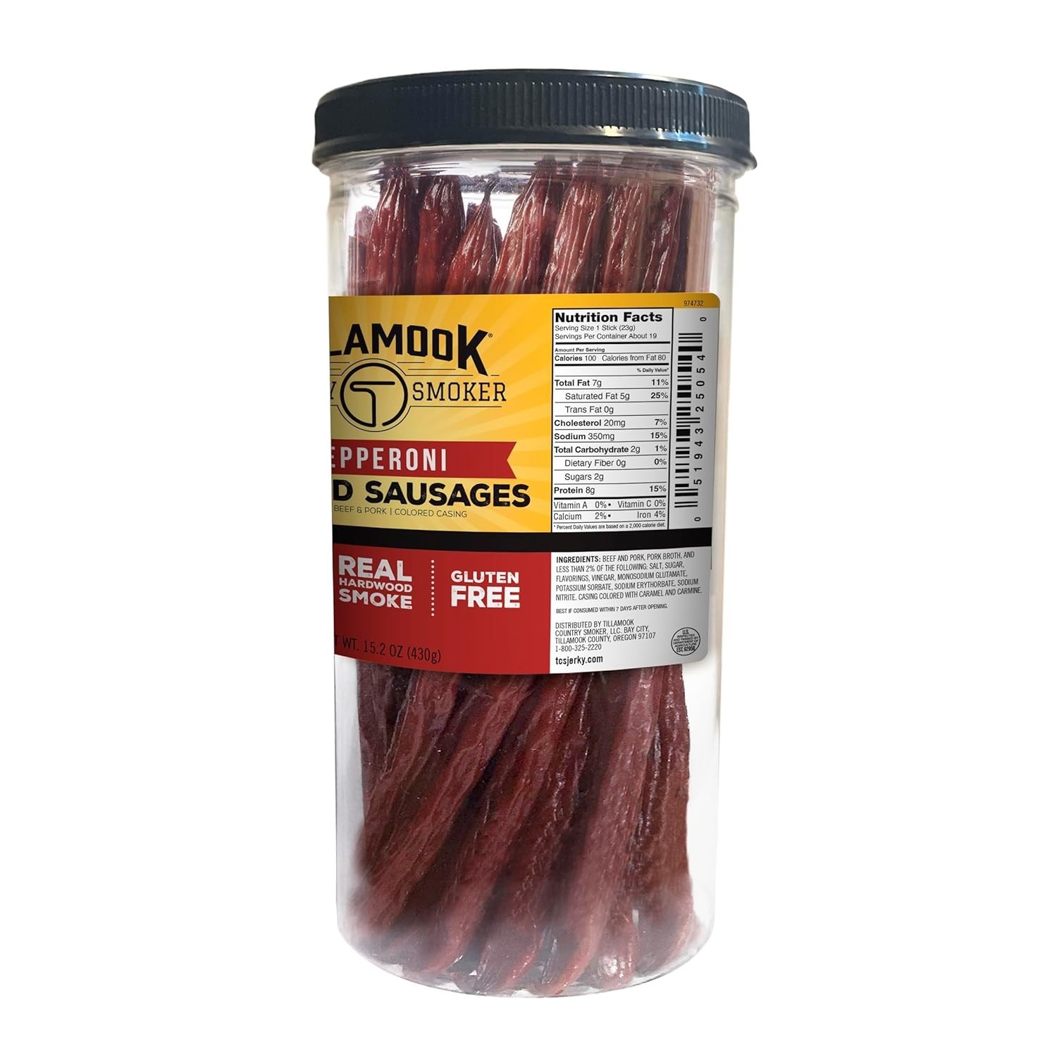 Real Hardwood Smoked Sausages, Pepperoni, 15.2 Ounce Tall Jar, 20 Count