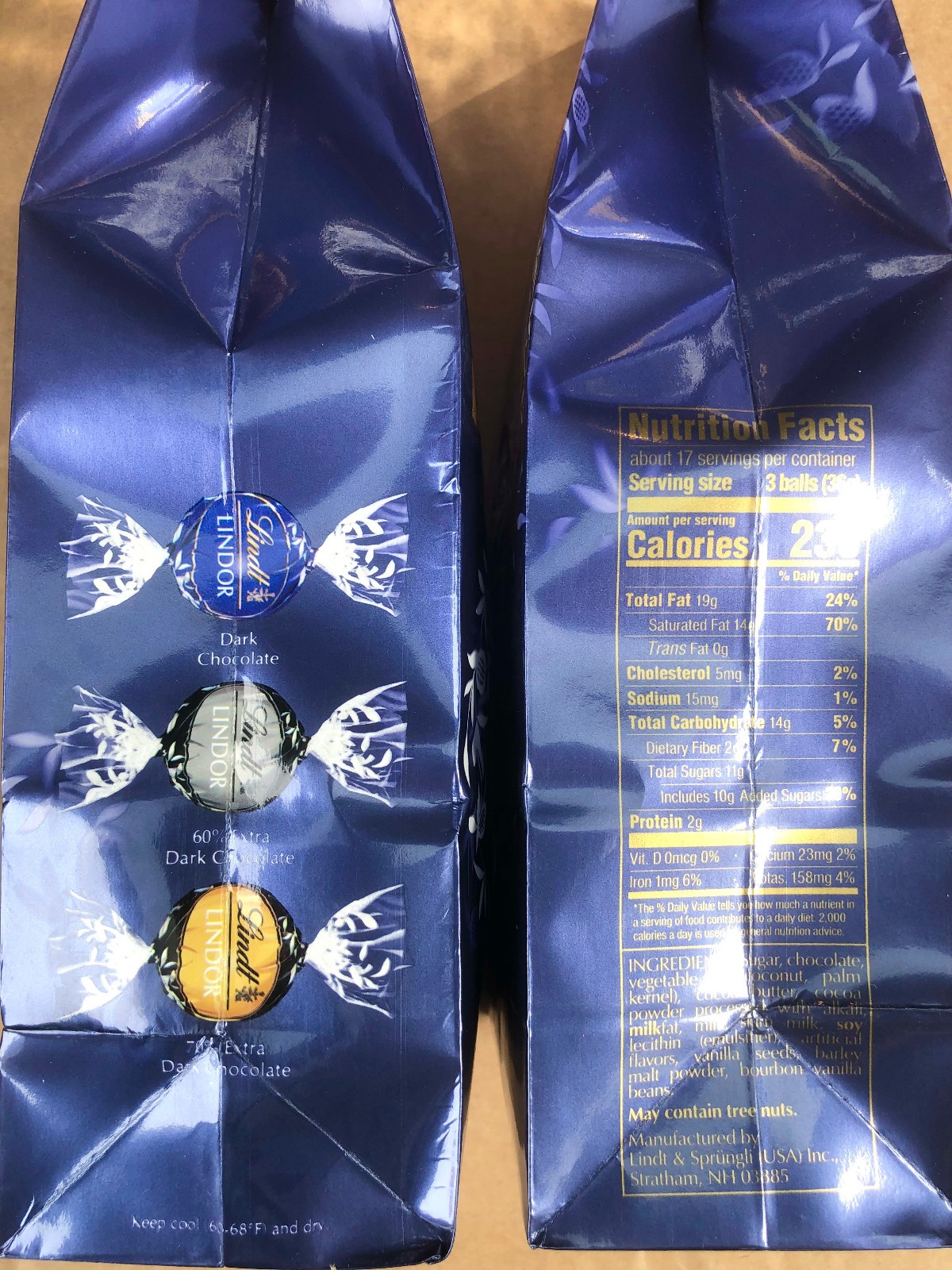2 Lindt Lindor Dark Chocolate , 21.2oz / 600g Each Bag