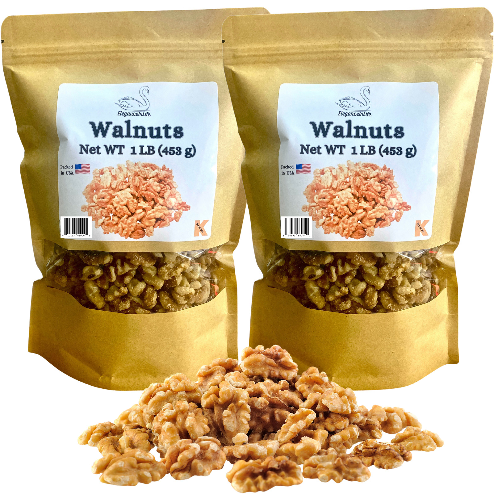 EleganceInLife Walnuts 1 LB 453g Each Fresh and Packed in USA Pack of 2