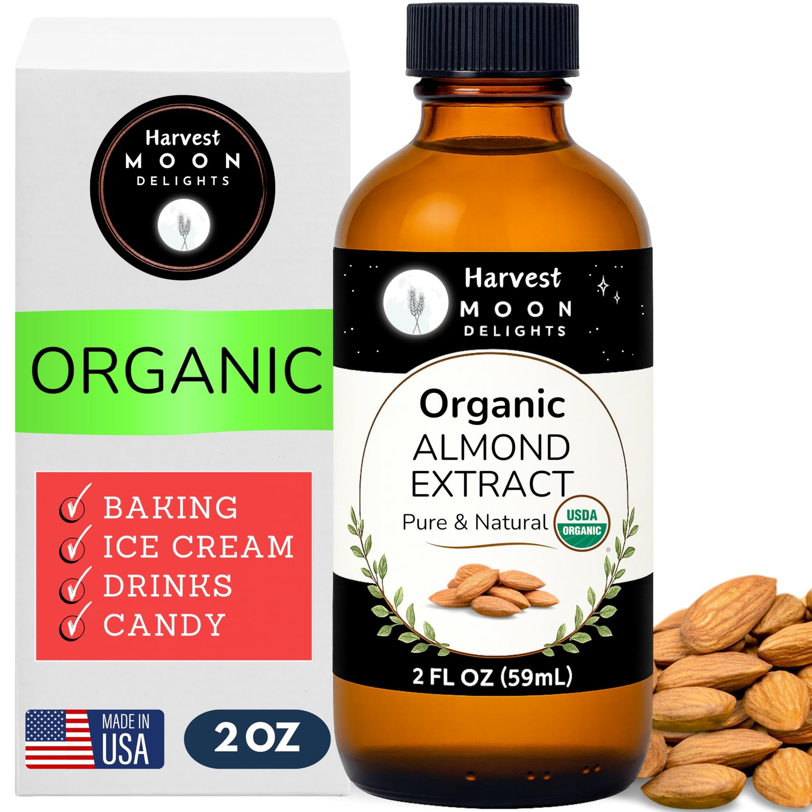 Organic Almond Extract for Baking, Drinks, Ice Cream and Candy – 2 Oz – – Alm…