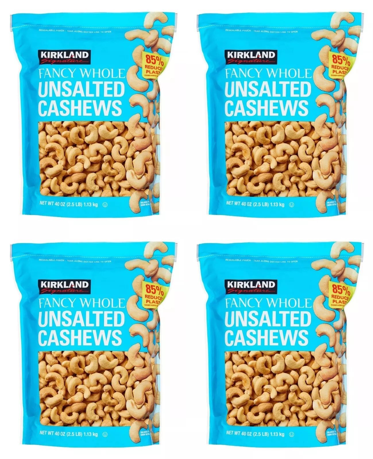 (4 Pack) Kirkland Signature Unsalted Cashews, 2.5 Pound