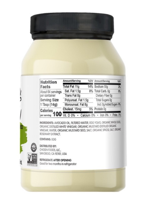 2x CHOSEN FOODS Classic 100% PURE AVOCADO OIL MAYO MAYONNAISE 32 oz