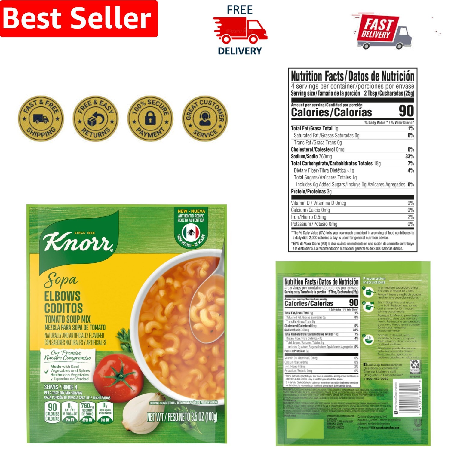 Flavorful Tomato Soup Mix with Elbow Pasta – 3.5 oz, Cholesterol-Free