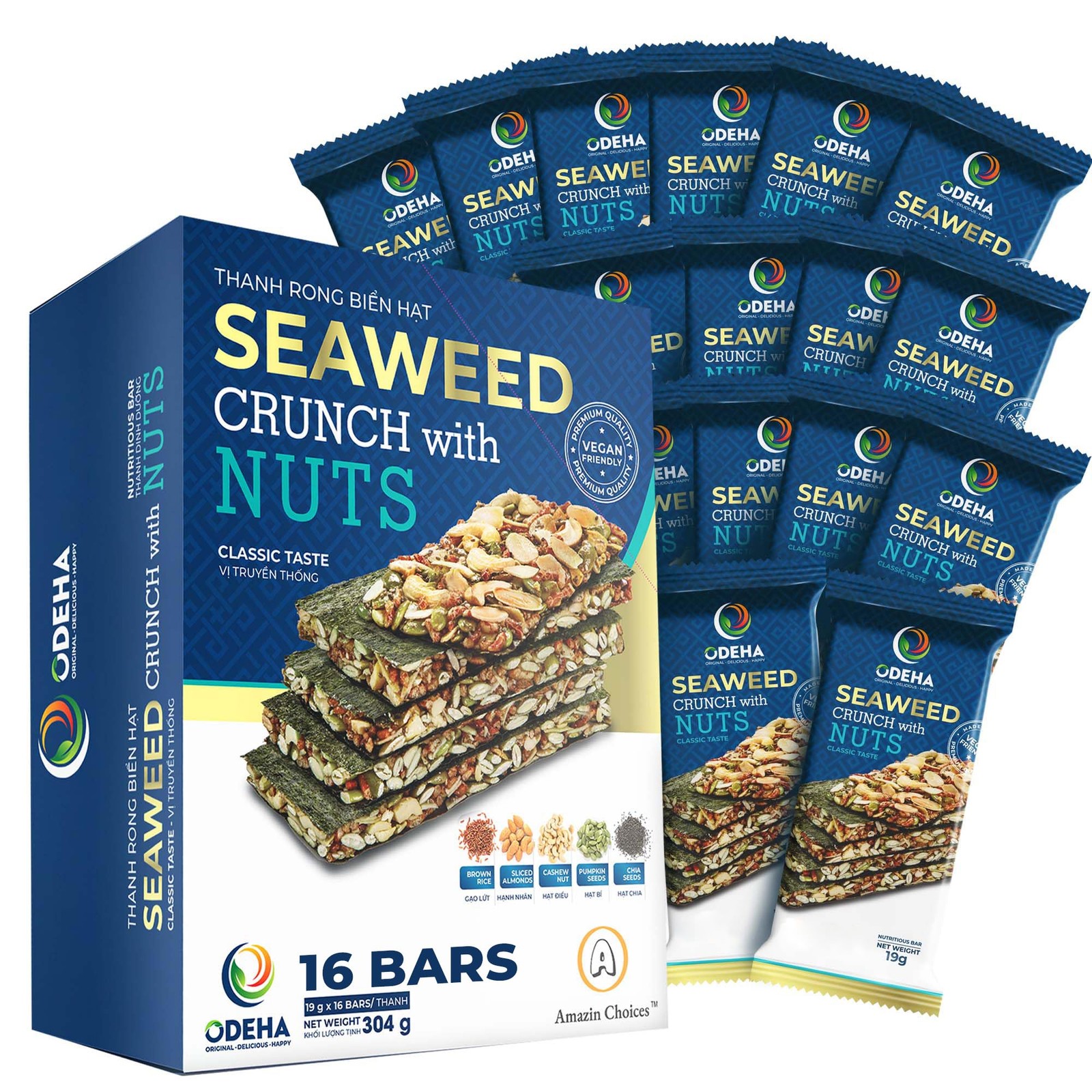 Seaweed Crunch Snack Bars with Nuts, Cashews, Almonds & Pumpkin Seeds, Variety