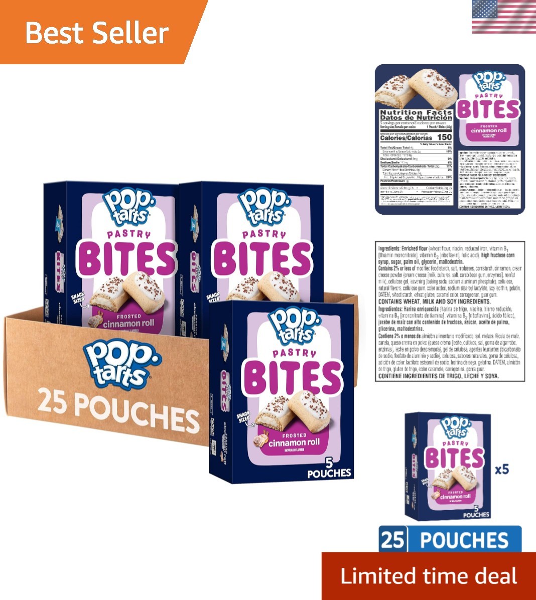 Kids’ Favorite Baked Pastry Bites – Frosted Cinnamon Roll Flavor, 5 x 7oz Boxes!