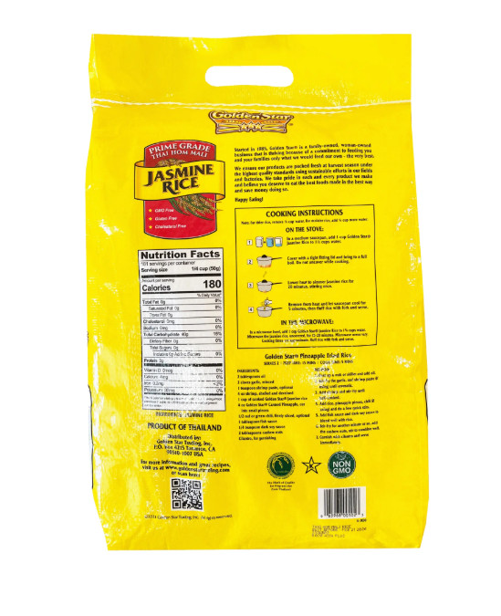 Golden Star Thai Hom Mali Jasmine Rice, 20 lbs