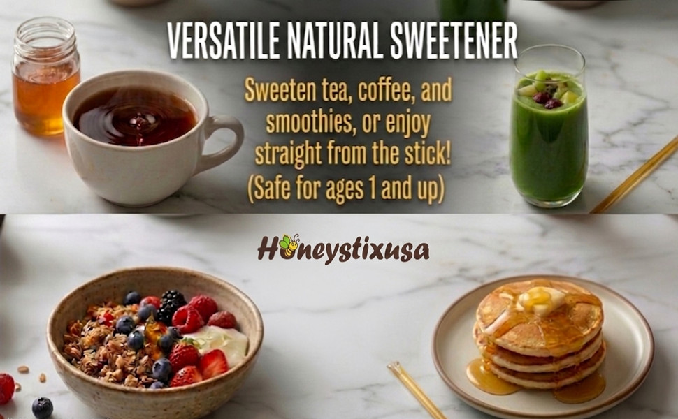 Honeystixusa Peach Flavored Raw Honey Sticks Pack of 100 for coffee, Tea, Snack