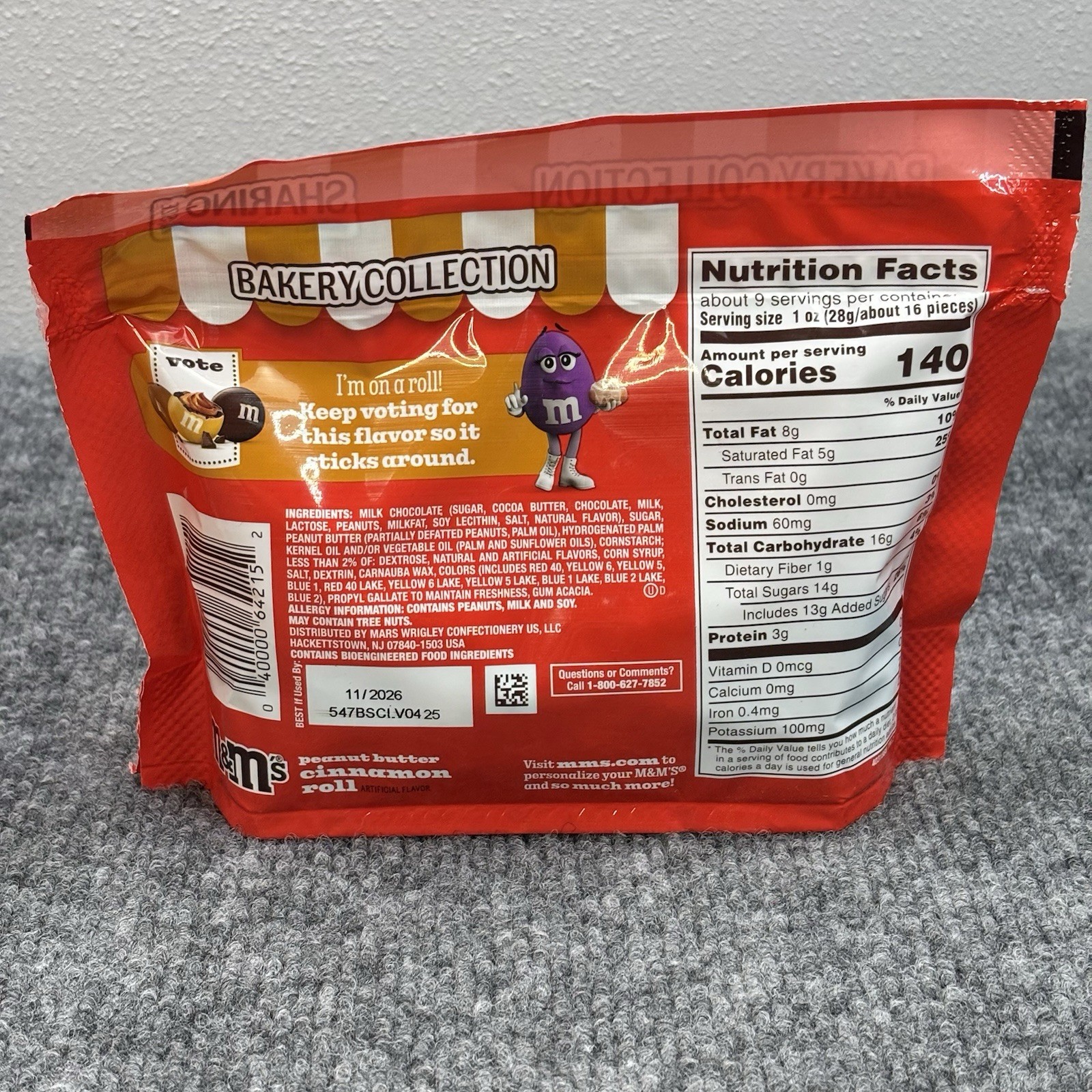 2x Rare Peanut Butter CINNAMON ROLL M&M’s Bakery Collection Sharing Size 8.6oz