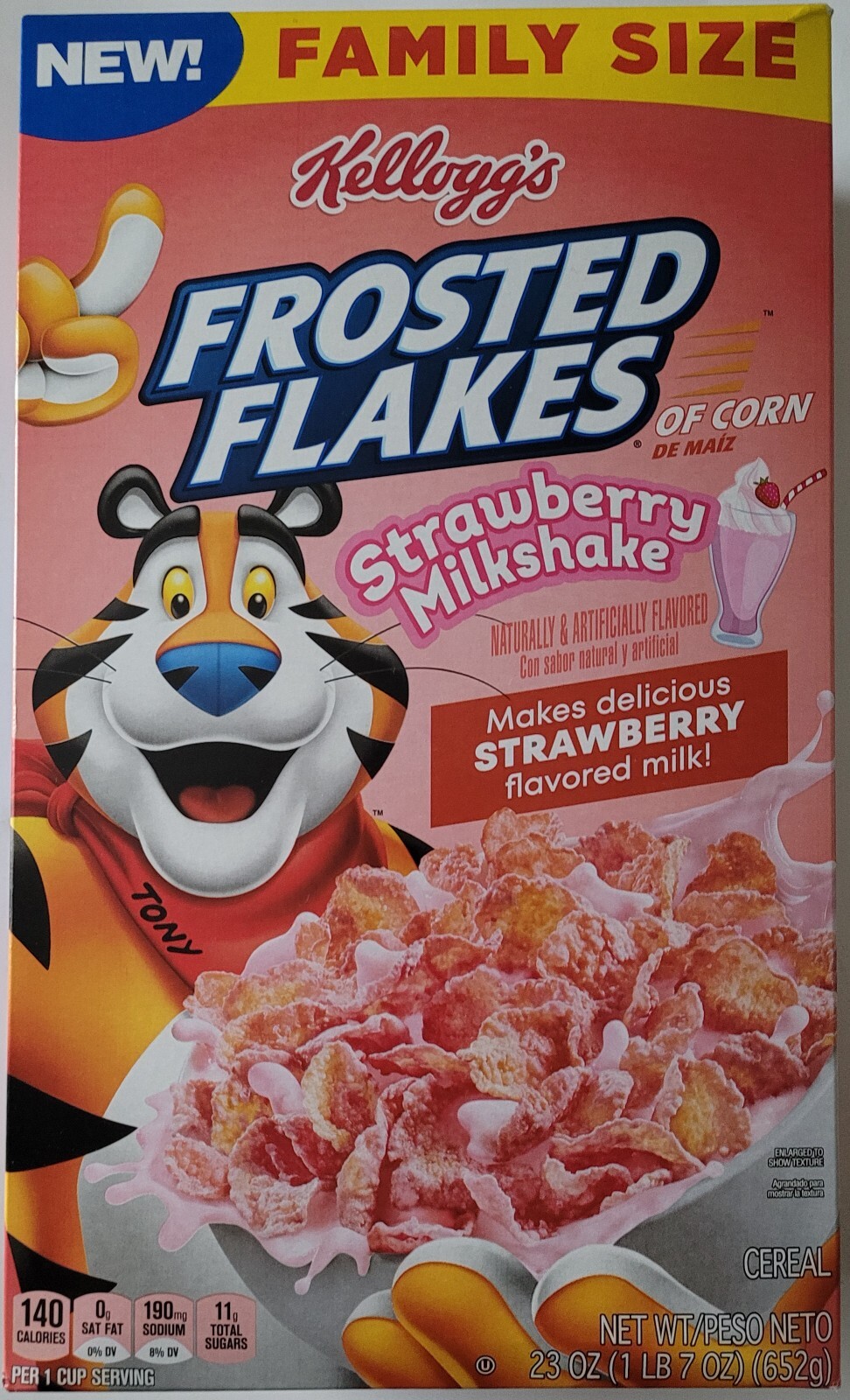 NEW KELLOGG’S FAMILY SIZE FROSTED FLAKES STRAWBERRY MILKSHAKE CEREAL 23 OZ BOX