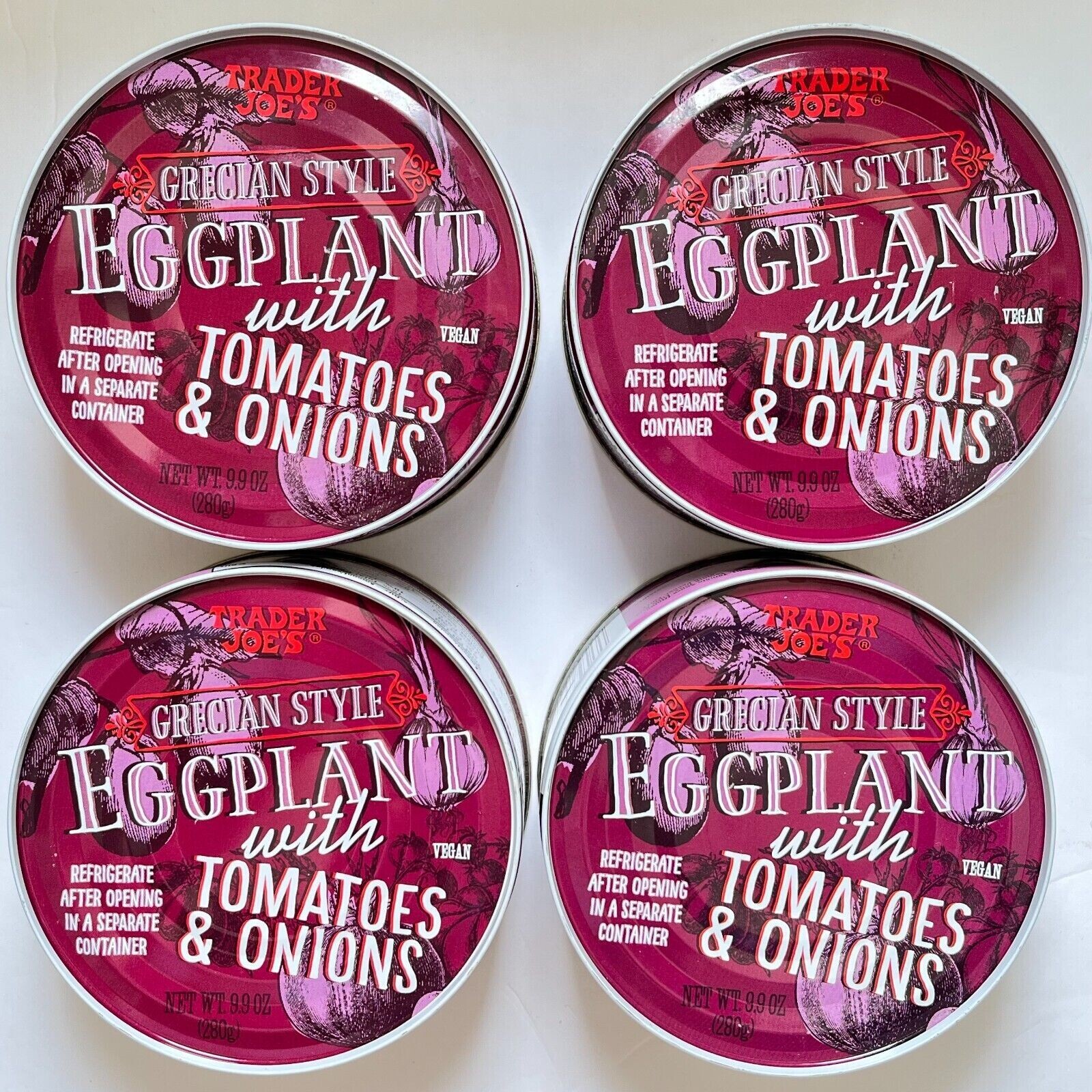 Trader Joe’s Grecian Style Eggplant with Tomatoes & Onions 9.9 oz Ea. FOUR-PACK