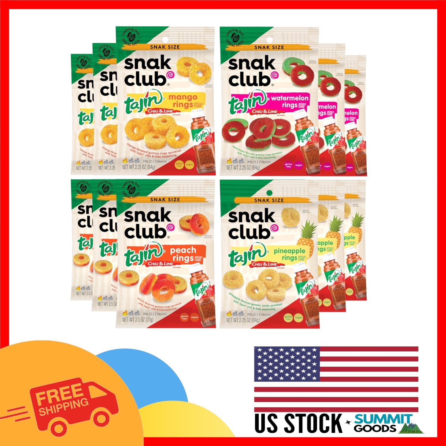 Assorted Tajin Fruit Rings – Gluten-Free Sweet and Spicy Gummies, 12 Count