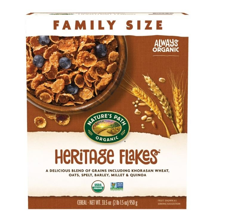 Nature’s Path Organic Breakfast Cereal, Heritage Flakes, 33.5oz Box.