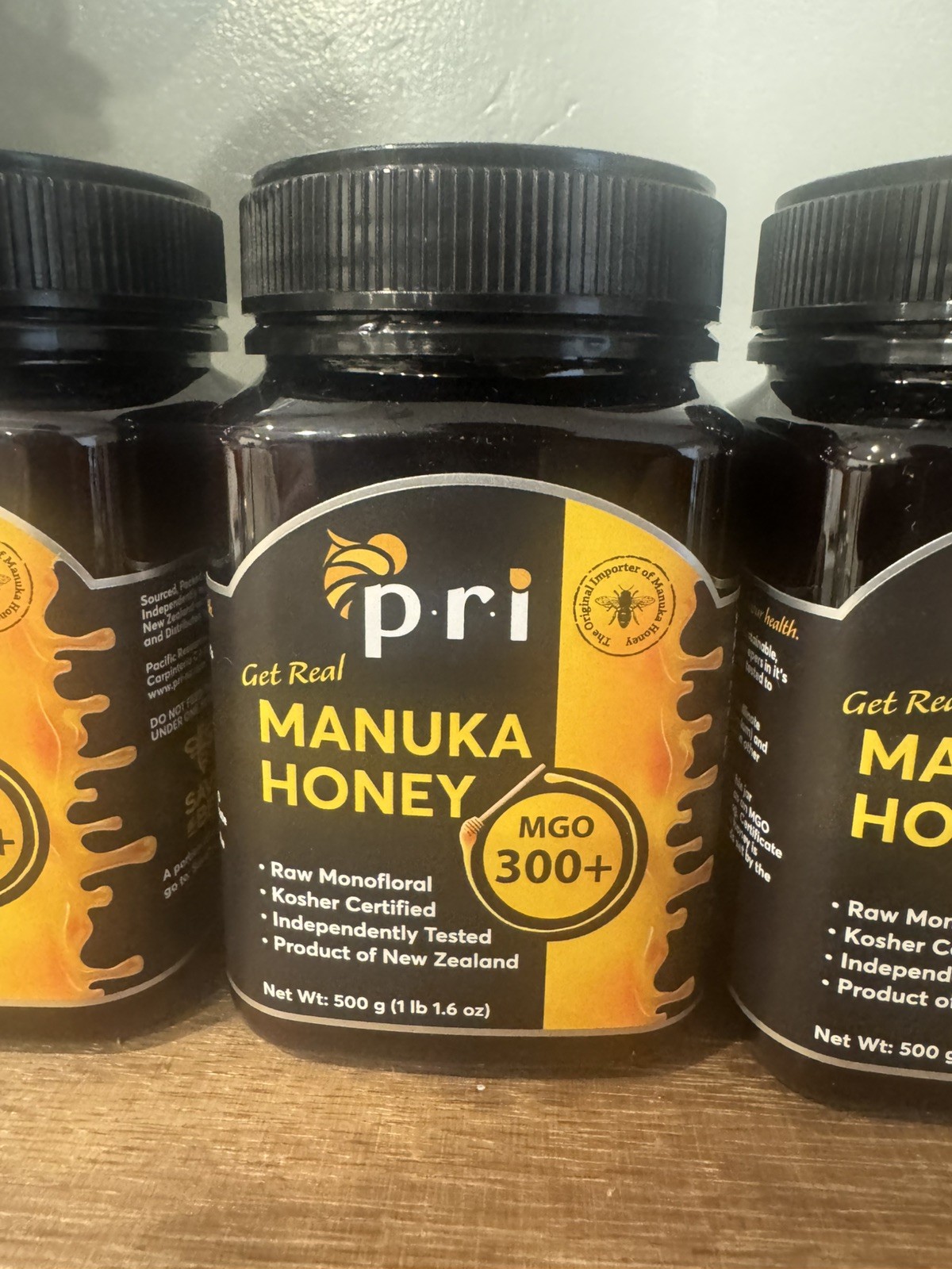 x3 P.R.I New Zealand 100 % Raw Manuka Honey, MGO 300+ Net Wt: 500g (1 lb 1.6 oz)
