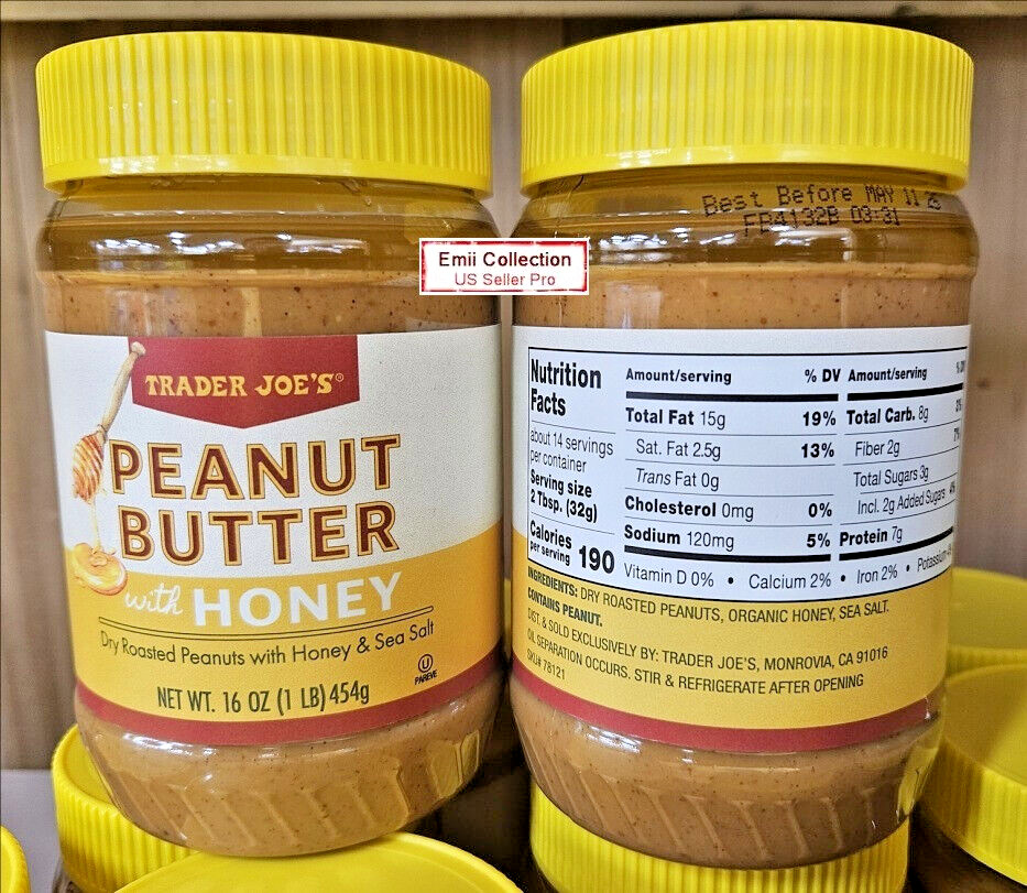 Trader Joe’s Peanut Butter with Honey 16oz 454g (2 Jars)