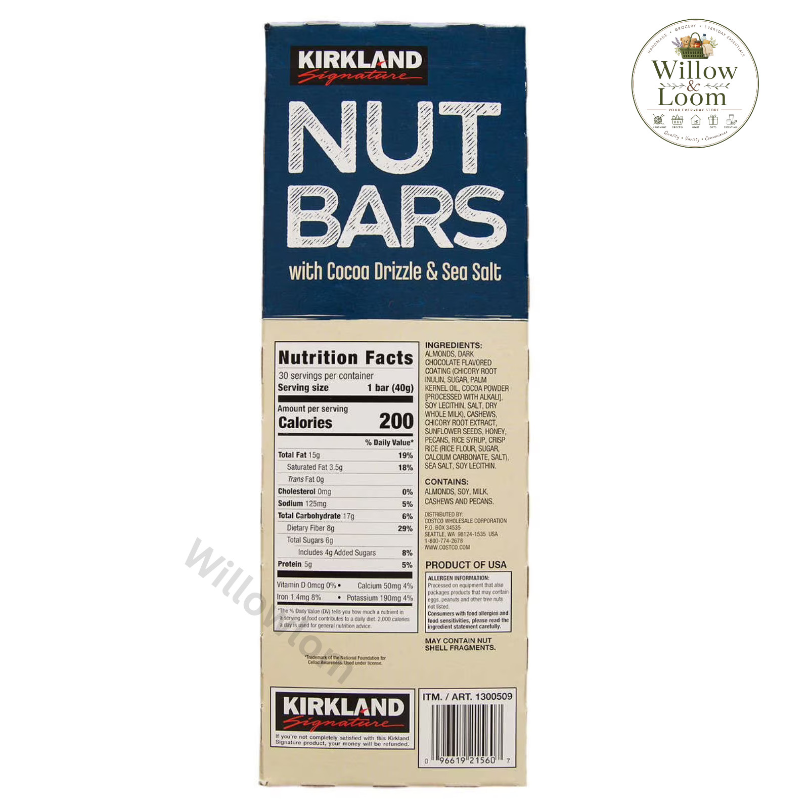 Kirkland Signature Nut Bars 1.41 Ounce Pack of 30 With Coco Drizzle & Sea Salt