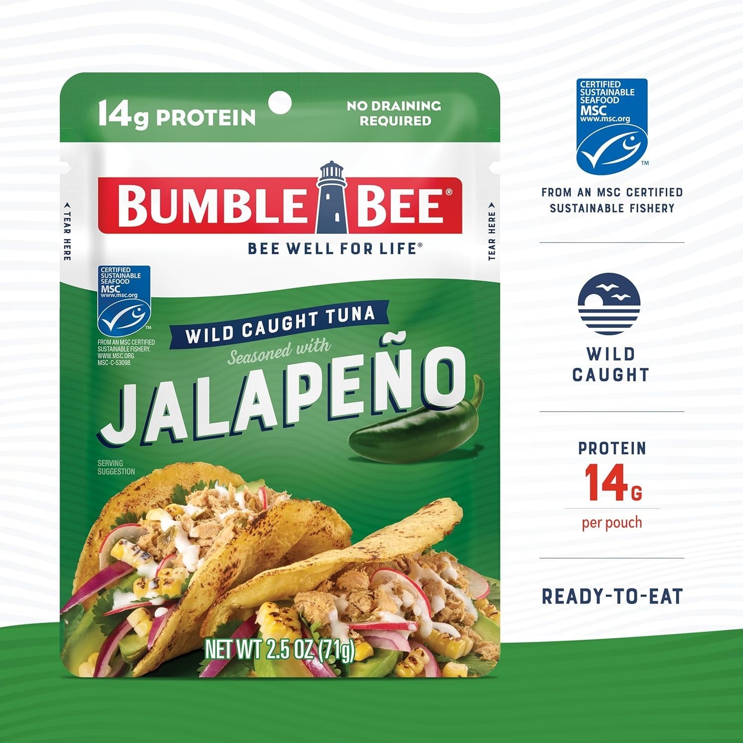 Jalapeno Seasoned Tuna Pouch – Wild Caught and Ready to Eat for Snack, Salad, Ko