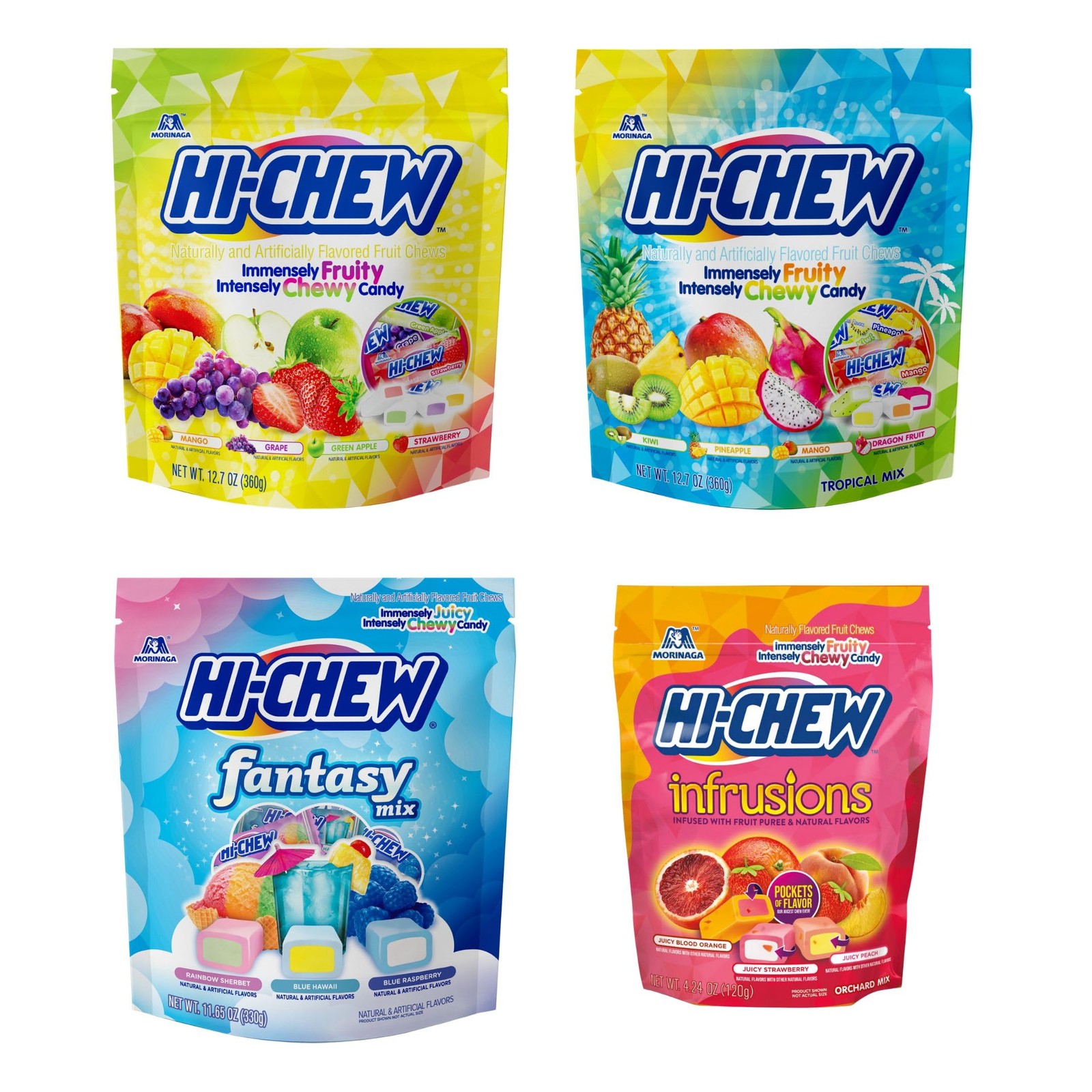 HI-CHEW Variety Mix Bulk Candy, 220+ Pieces, 4 Stand Up 4 Bags