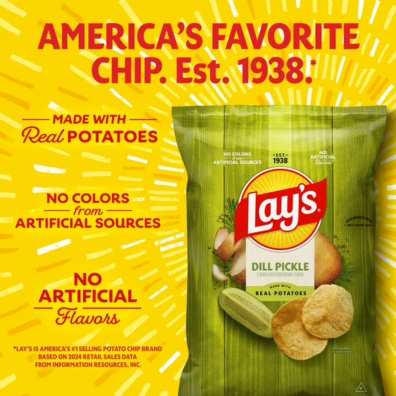 Lay’s Dill Pickle Flavored Potato Chips, Party Size, 12.5 oz Bag