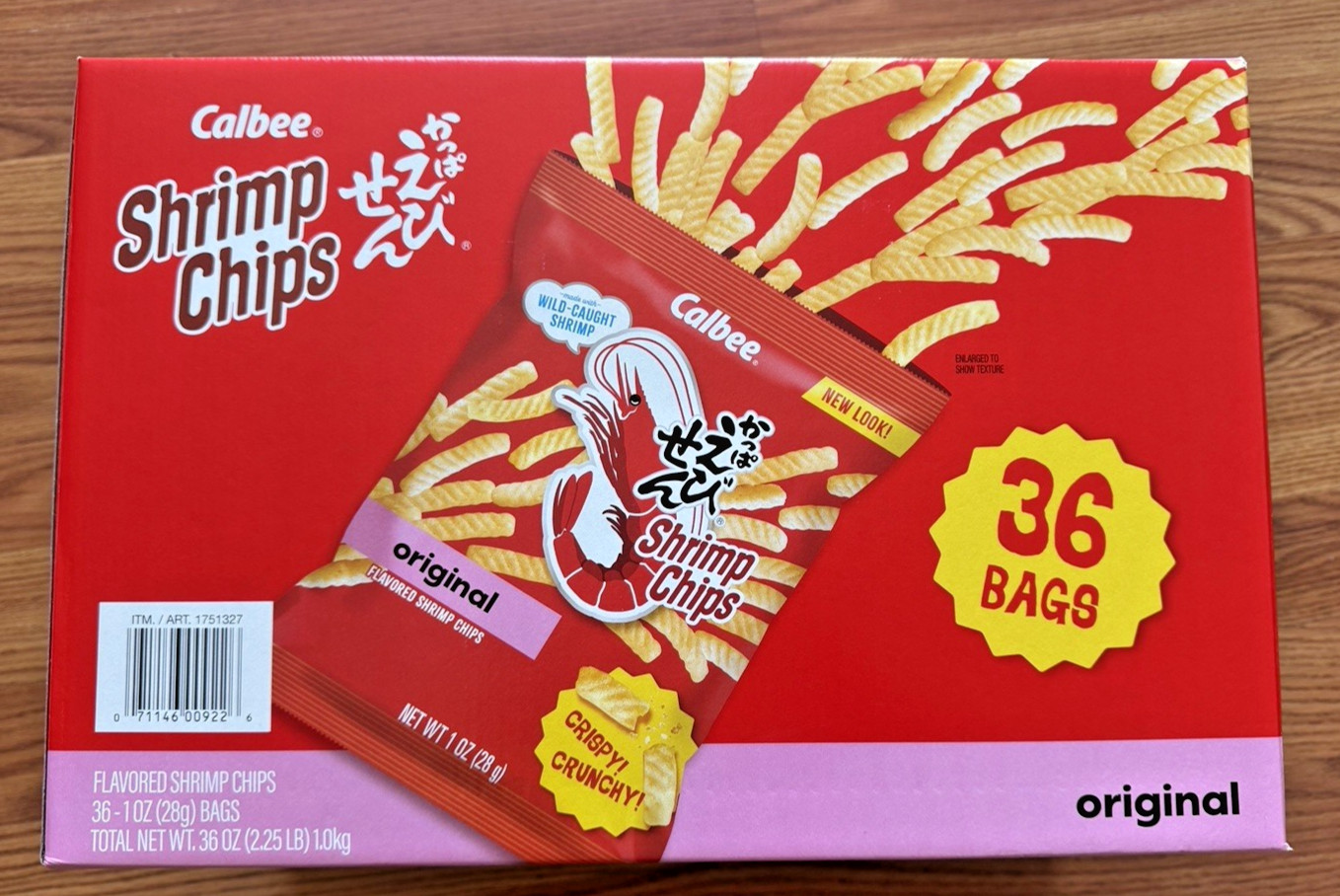 Calbee Shrimp Chips Original 36 Count Box 1oz Bags Crispy Snack Seafood