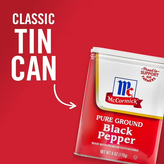 McCormick Pure Ground Black Pepper, 6.0 oz Can