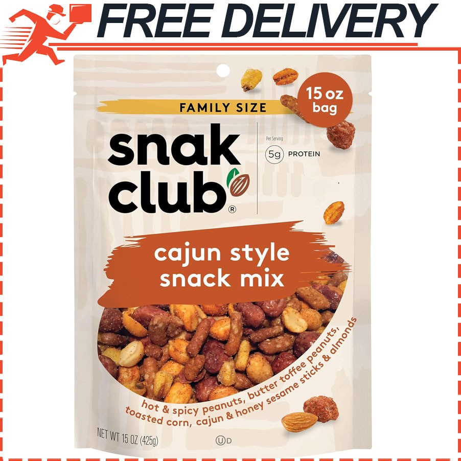 Snak Club Cajun Style Snack Mix w/ Hot & Spicy Peanuts, Kosher Trail Mix, 15oz
