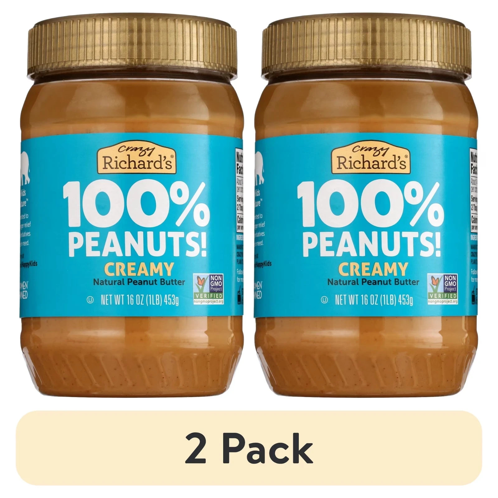 (2 pack) Crazy Richard’s All-Natural Creamy Peanut Butter, 16 oz,,.